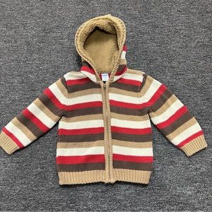 Gymboree Boys Size 2T Chevron Knit Holiday Stripe Sherpa Lined Hood Zip Jacket
